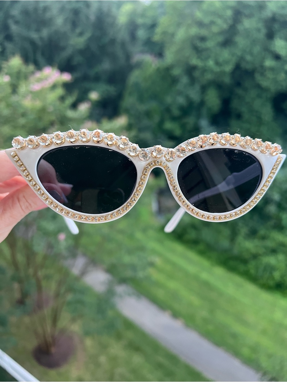 Rhinestones/Crystals-Embellished White Cat Eye Sunglasses